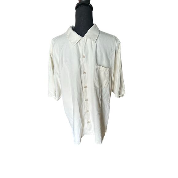 Tommy Bahama 100% Silk Short Sleeve Button-Up Cream Shirt | Size L - Picture 1 of 10